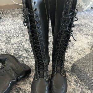 Circus Stylish Black Lace-Up Knee-High Boots
